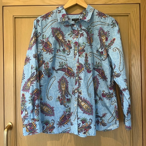 Talbots Tops - Talbots Petite Bright Preppy Paisley Printed 100% Cotton Button Down Blouse Top